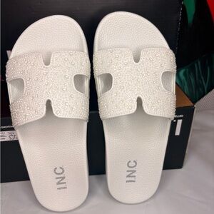 INC International Concepts Women's Pearl Embellished White Sandals